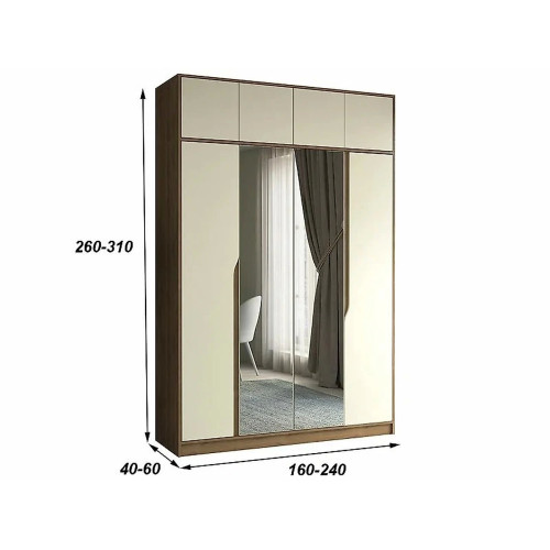 Шкаф Монс-4 МДФ с антресолью и зеркалами Style-3